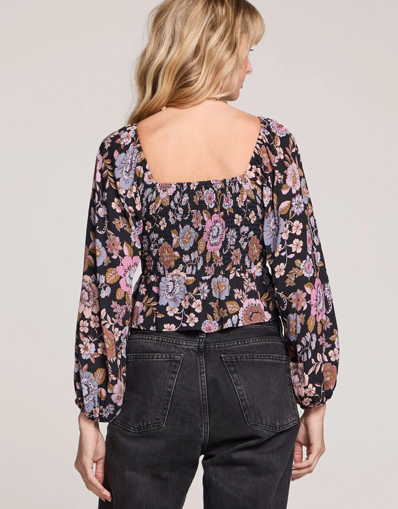 Saltwater Luxe Lelani Puff Sleeve Black Crop Top