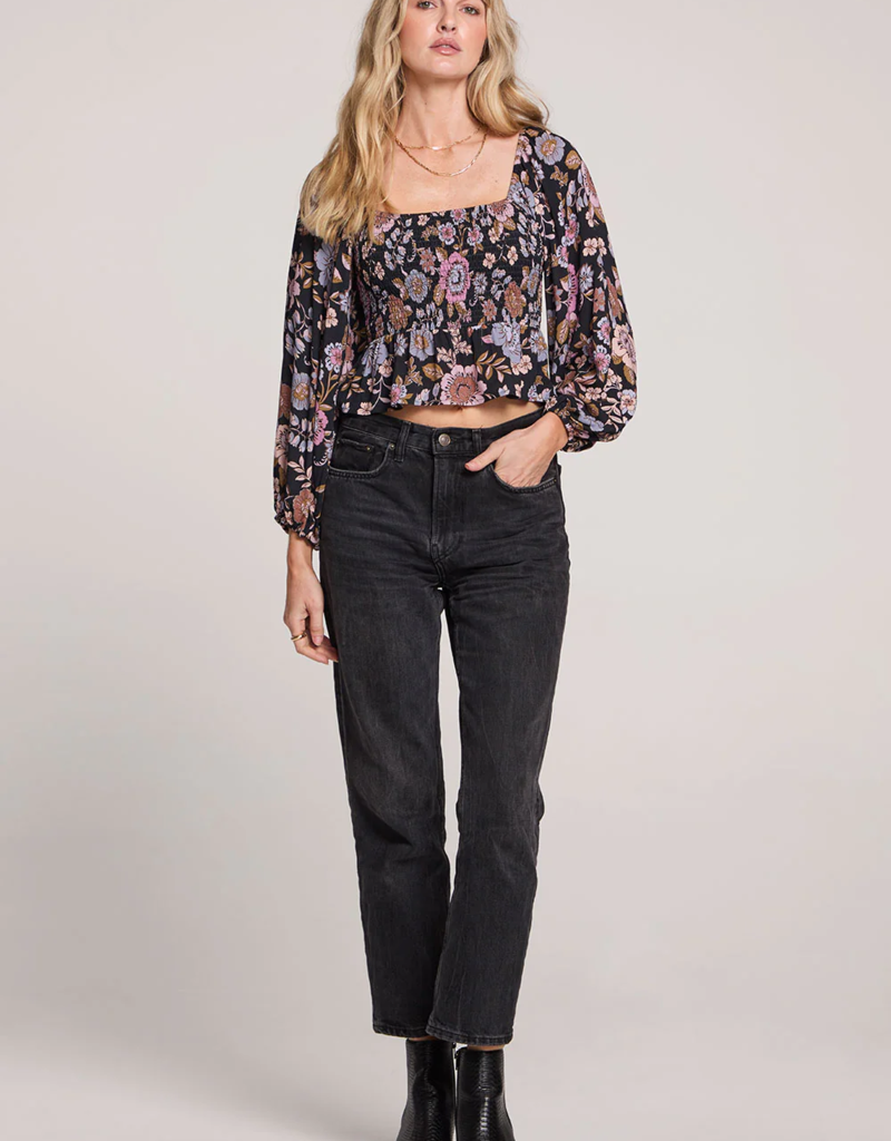 Saltwater Luxe Lelani Puff Sleeve Black Crop Top