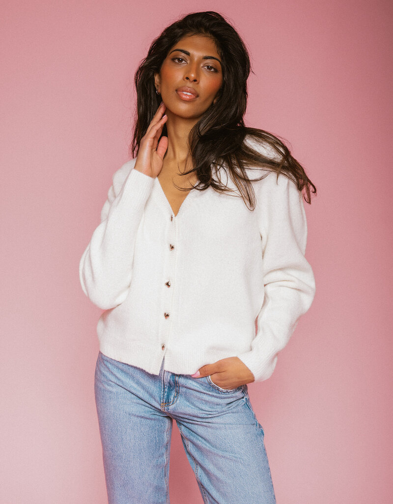 Brunette the Label Heart Button  Cardigan