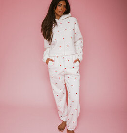 Brunette the Label Brunette the Label - All Over Tiny Heart Jogger in Coconut Cream with Red