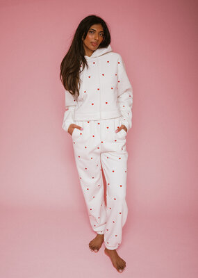 Brunette the Label Brunette the Label - All Over Tiny Heart Jogger in Coconut Cream with Red