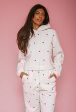 Brunette the Label All Over Tiny Heart Jogger in Coconut Cream with Red