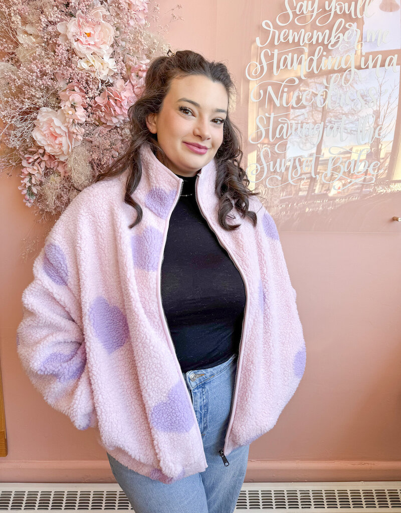 Brunette the Label All Over Heart Sherpa Jacket