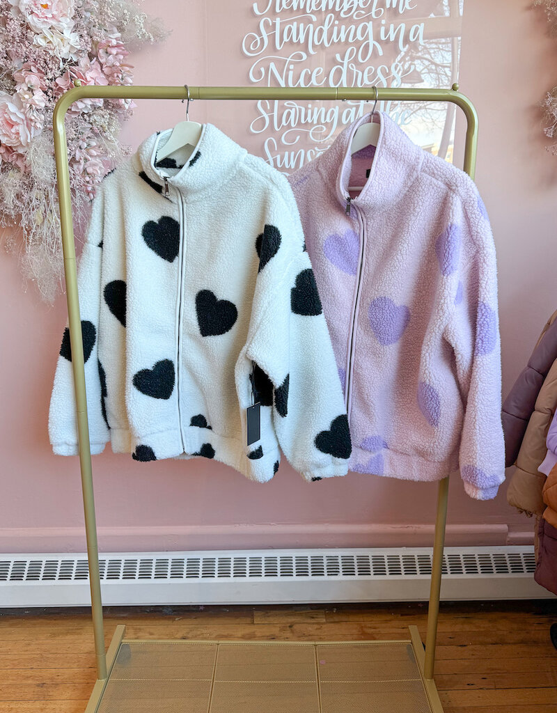 Brunette the Label All Over Heart Sherpa Jacket