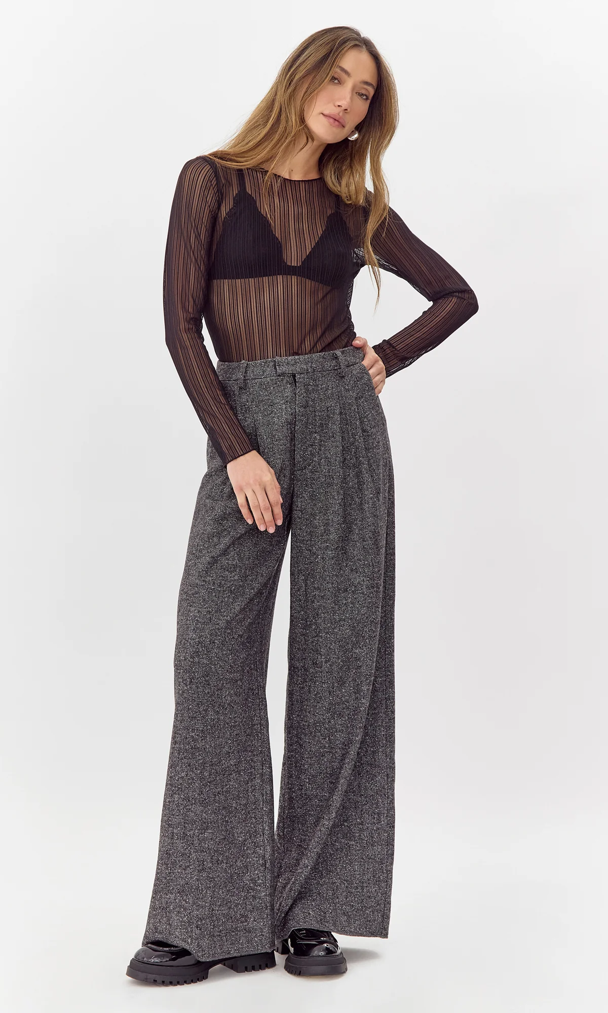Adele Herringbone Wide Leg Trouser - Adorn Boutique