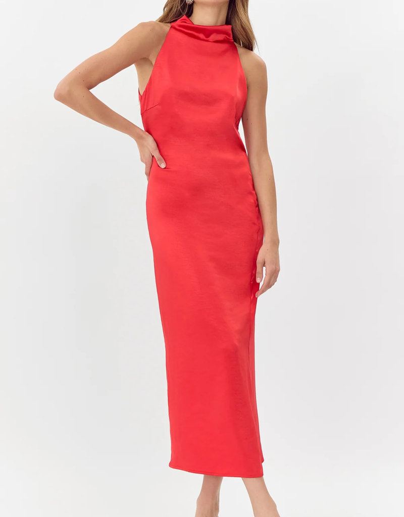 Greylin Breylen Mock Neck Satin Midi Dress