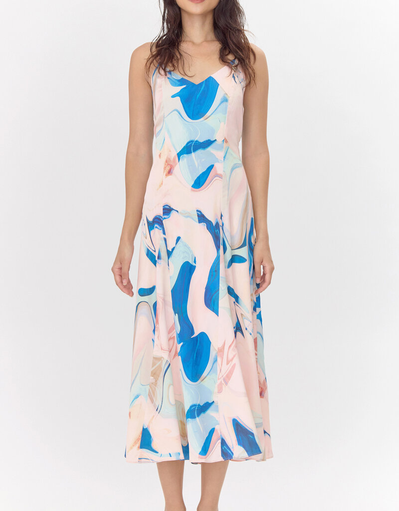 Greylin Soph Watercolour Print Satin Flowy Slip Dress