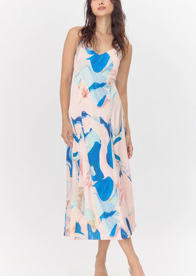 Greylin Soph Watercolour Print Satin Flowy Slip Dress