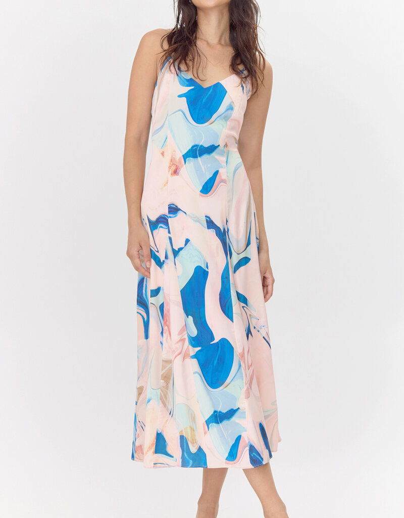 Greylin Soph Watercolour Print Satin Flowy Slip Dress