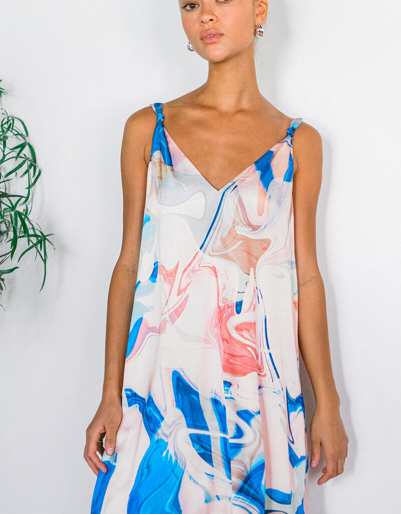 Greylin Angelique Watercolour Knot Shoulder Slip Mini Dress