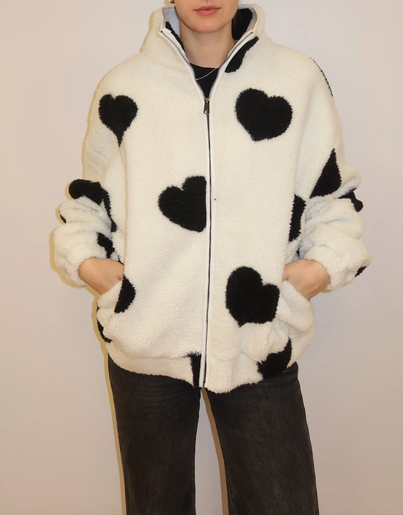 Brunette the Label All Over Heart Sherpa Jacket