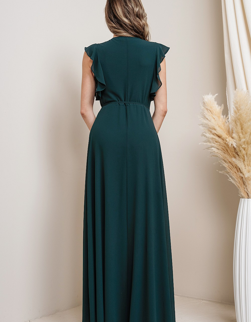 Soieblu Flutter Sleeve Maxi Wrap Dress Hunter Green