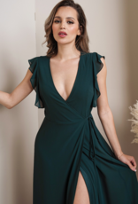 Soieblu Flutter Sleeve Maxi Wrap Dress Hunter Green