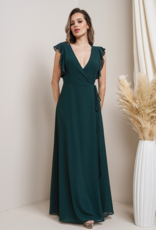Soieblu Flutter Sleeve Maxi Wrap Dress Hunter Green