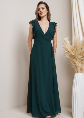 Soieblu Flutter Sleeve Maxi Wrap Dress Hunter Green
