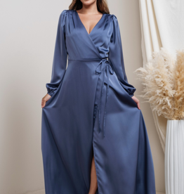 Soieblu Lesa Long Sleeve Satin Maxi in French Blue