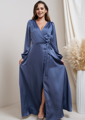 Soieblu Lesa Long Sleeve Satin Maxi in French Blue