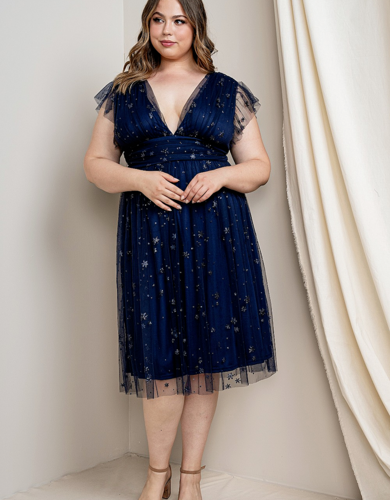 Soieblu Star Midi Dress in Navy