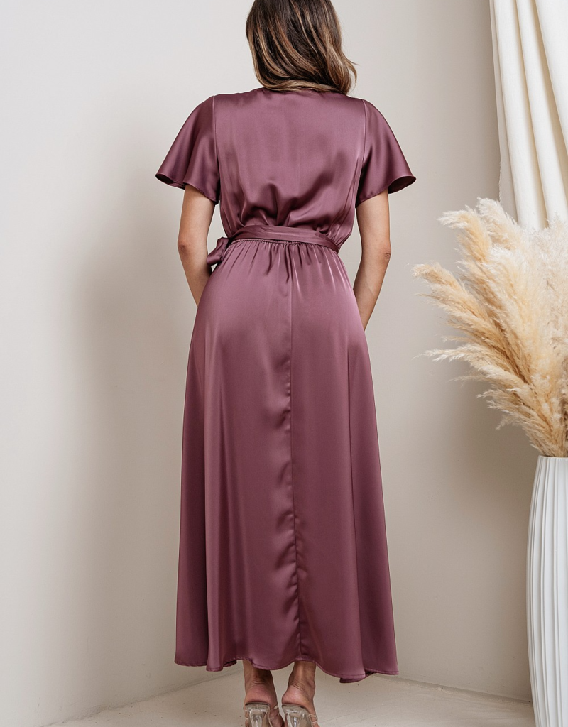 Soieblu Lexi Satin Midi Dress in Deep Mauve