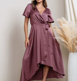 Soieblu Lexi Satin Midi Dress in Deep Mauve
