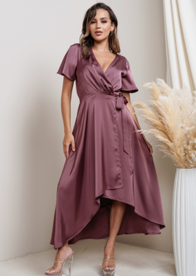 Soieblu Lexi Satin Midi Dress in Deep Mauve
