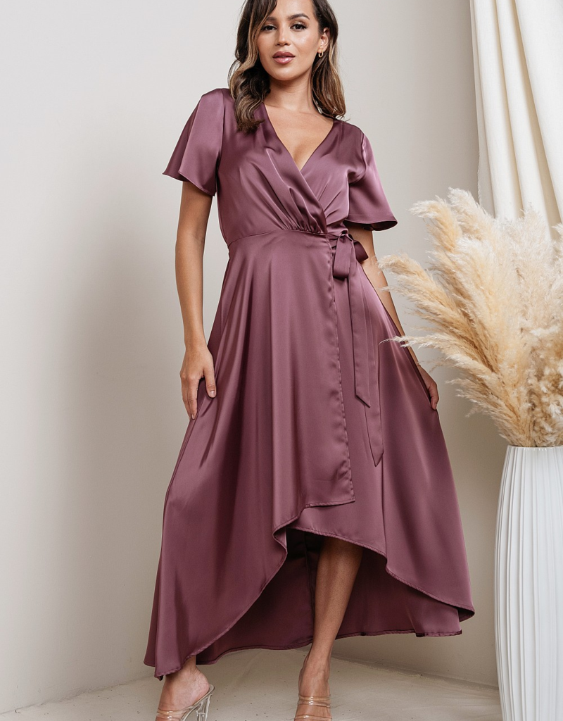 Soieblu Lexi Satin Midi Dress in Deep Mauve