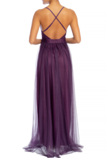 Luxxel Selena Tulle Maxi Dress in Dark Purple