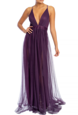 Luxxel Selena Tulle Maxi Dress in Dark Purple