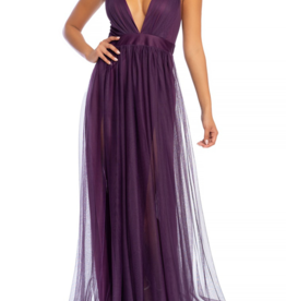 Luxxel Selena Tulle Maxi Dress in Dark Purple