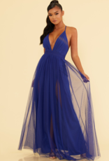 Luxxel Selena Tulle Maxi Dress in Royal Blue