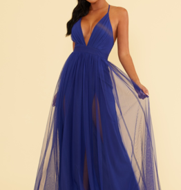 Luxxel Selena Tulle Maxi Dress in Royal Blue