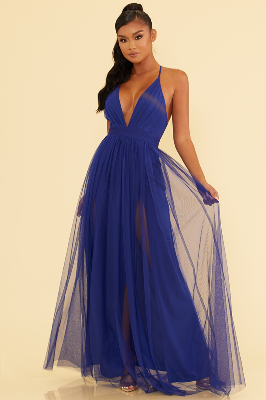 Selena Tulle Maxi Dress in Royal Blue - Adorn Boutique
