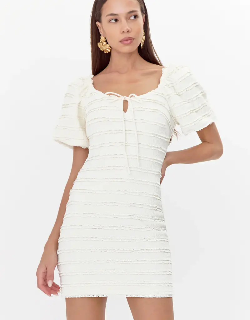 Adelyn Rae Aina Textured Lace Trim Mini Dress