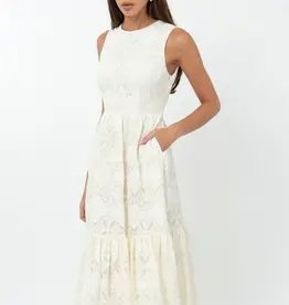 Adelyn Rae Marina Lace Tiered Midi Dress with Open Back