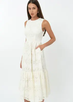 Adelyn Rae Marina Lace Tiered Midi Dress with Open Back