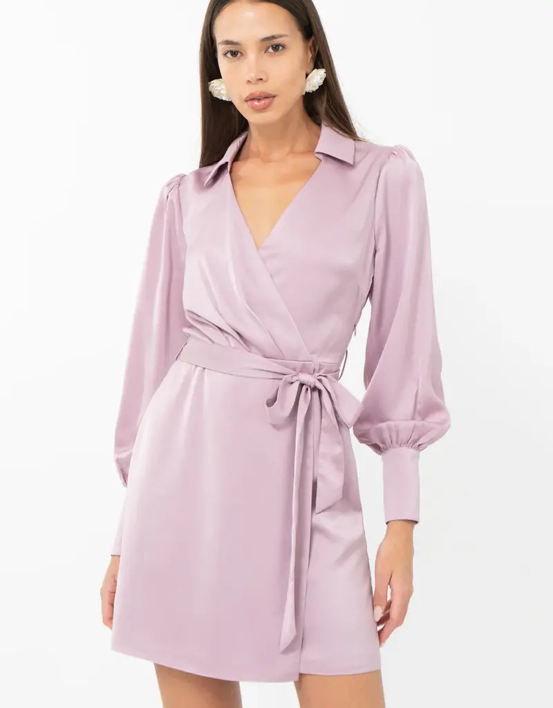 Adelyn Rae Theia Faux Wrap Collared Mini Dress