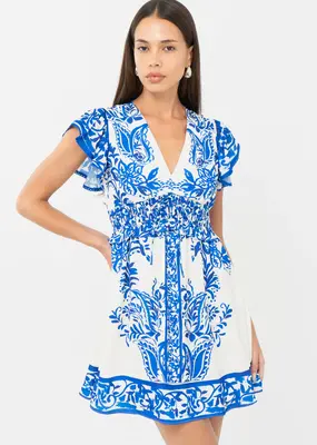 Adelyn Rae Cathy Printed Smocked Waist Mini Dress