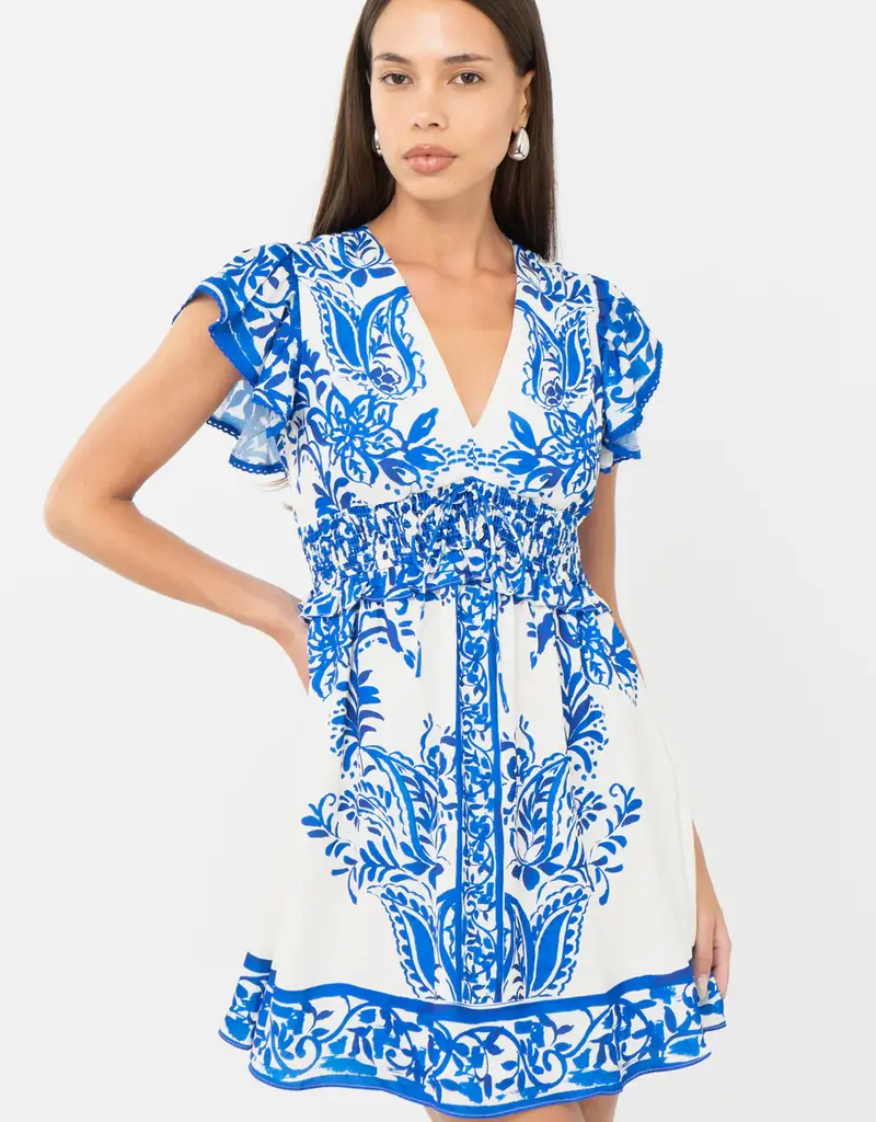 Adelyn Rae Cathy Printed Smocked Waist Mini Dress