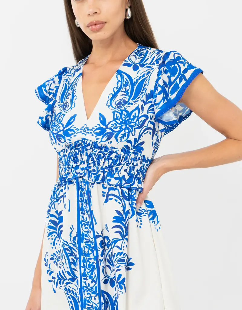 Adelyn Rae Cathy Printed Smocked Waist Mini Dress