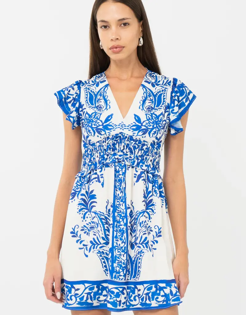 Adelyn Rae Cathy Printed Smocked Waist Mini Dress