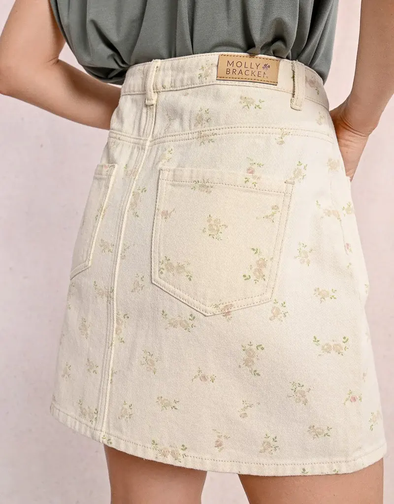 Molly Bracken Lane Floral Denim Mini Skirt (FINAL SALE)