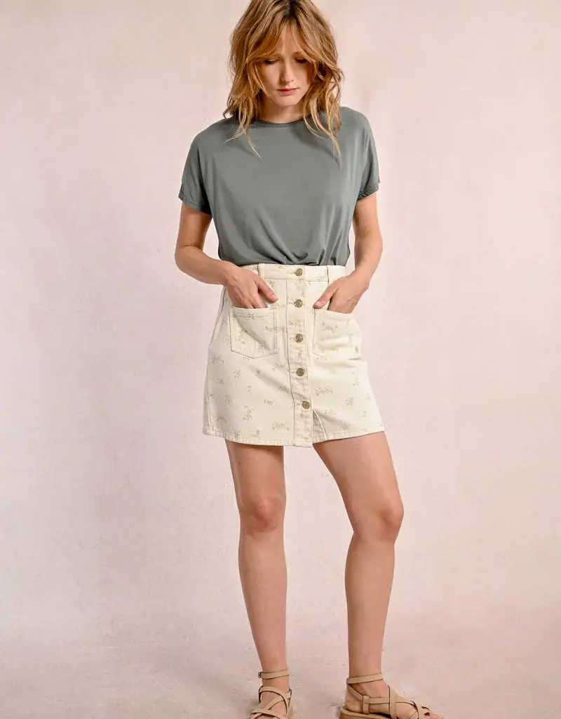 Molly Bracken Lane Floral Denim Mini Skirt