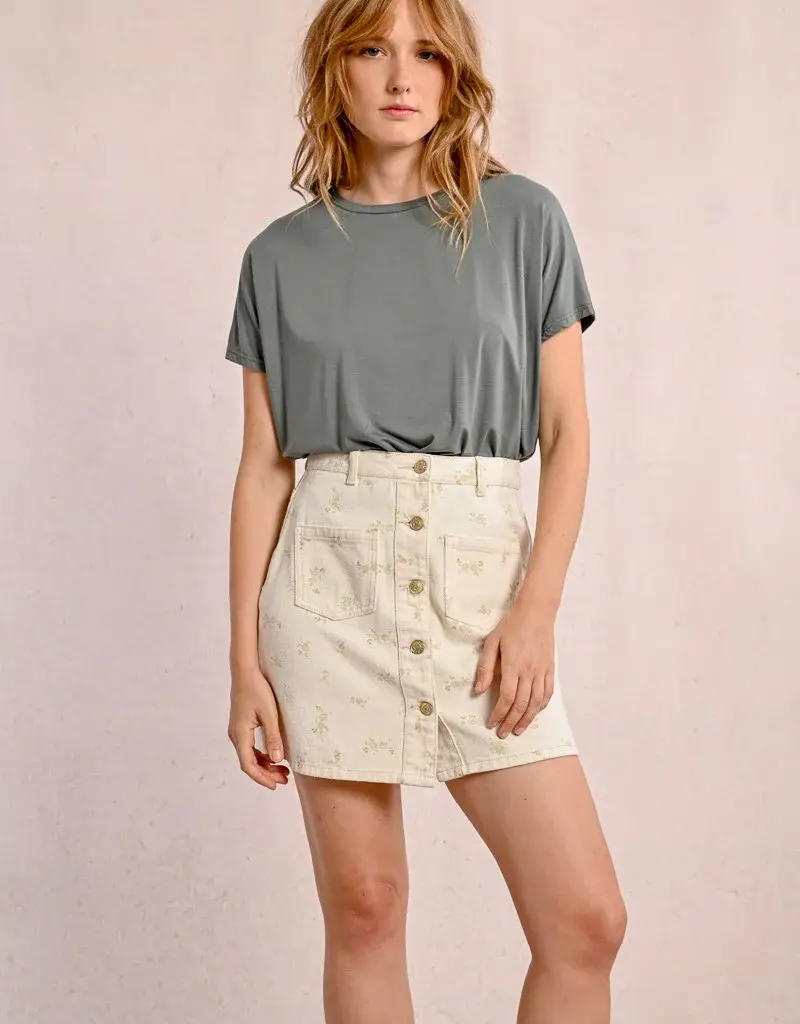 Molly Bracken Lane Floral Denim Mini Skirt
