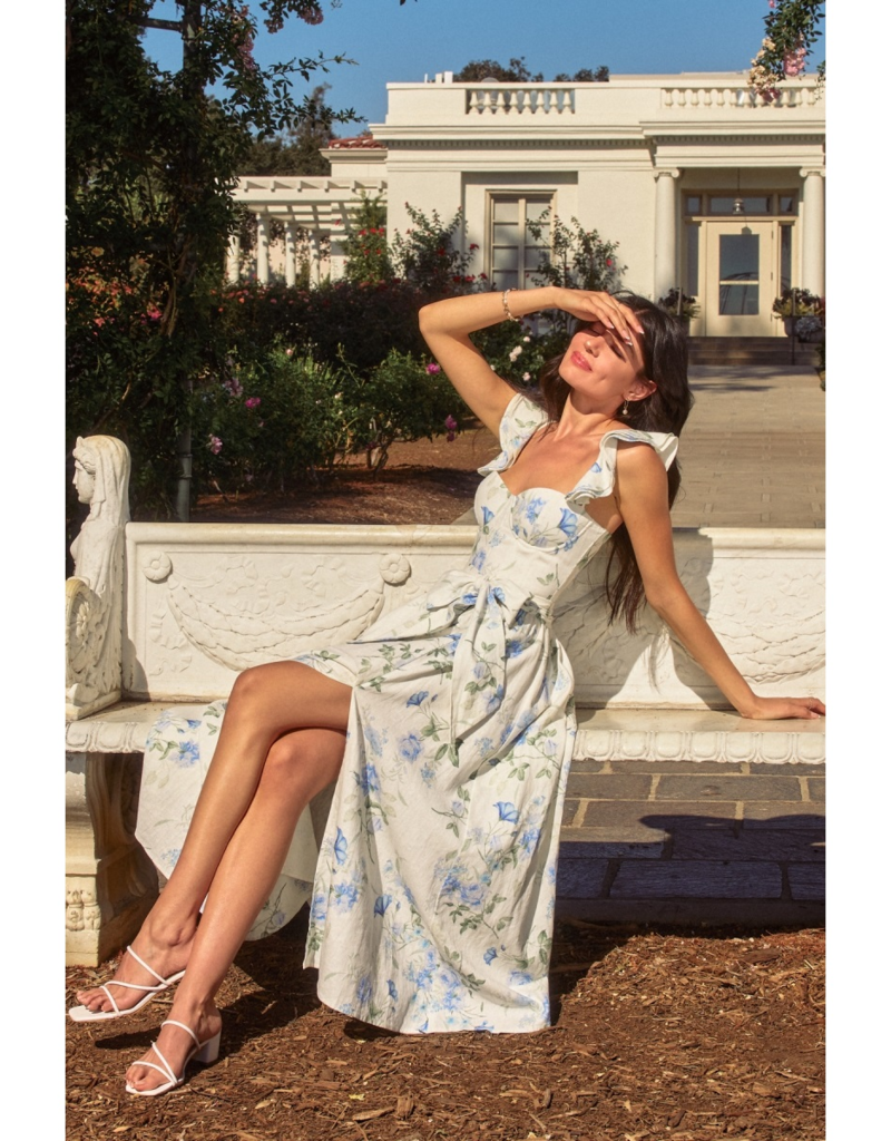 Dress Forum Everlasting Corset Flutter Dress in Blue Floral