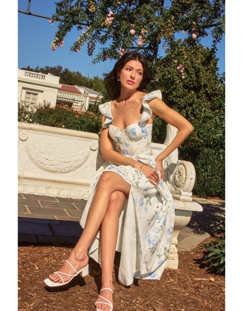 Dress Forum Everlasting Corset Flutter Dress in Blue Floral
