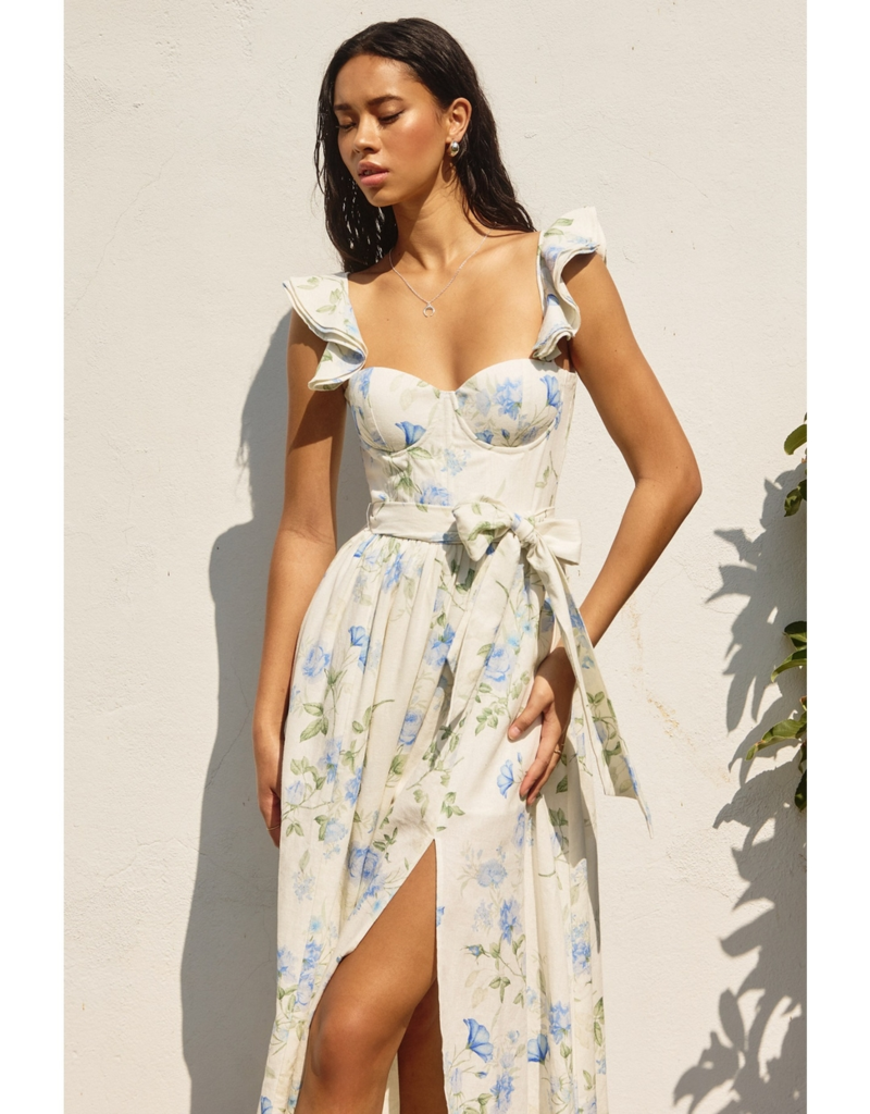Dress Forum Everlasting Corset Flutter Dress in Blue Floral