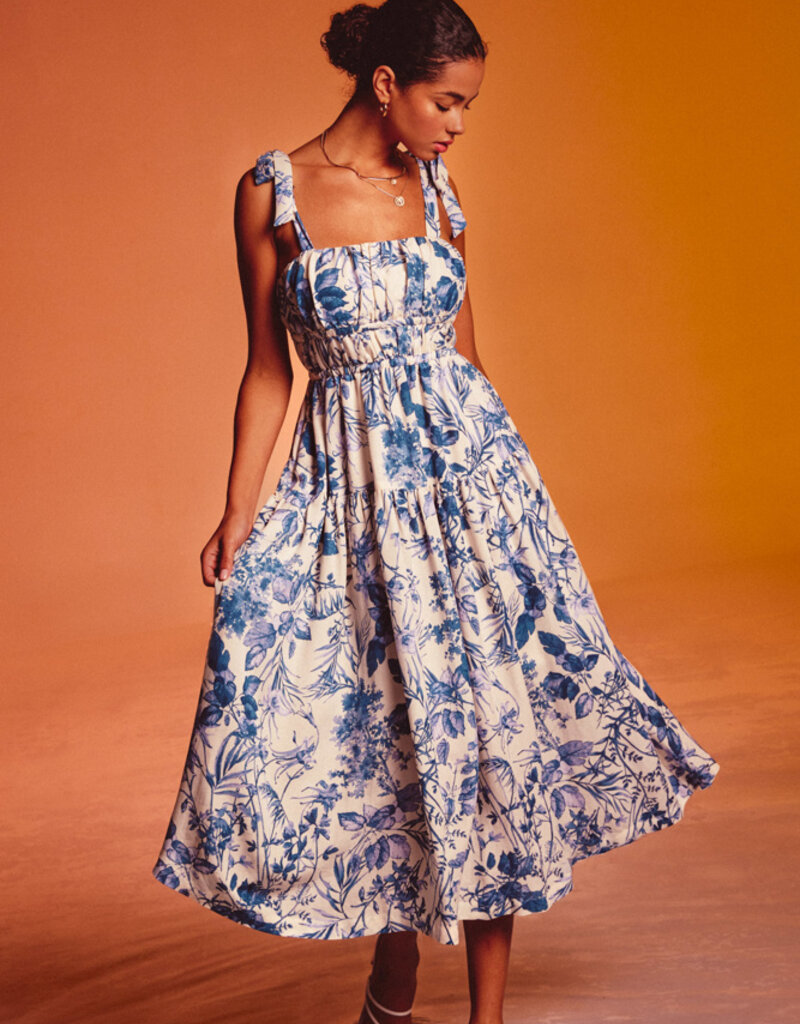 Dress Forum Love Letter Shirred Fit & Flare Midi Dress in Porcelain Blue