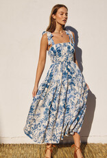 Dress Forum Love Letter Shirred Fit & Flare Midi Dress in Porcelain Blue
