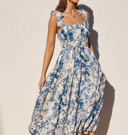 Dress Forum Love Letter Shirred Fit & Flare Midi Dress in Porcelain Blue
