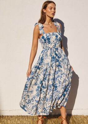 Dress Forum Love Letter Shirred Fit & Flare Midi Dress in Porcelain Blue